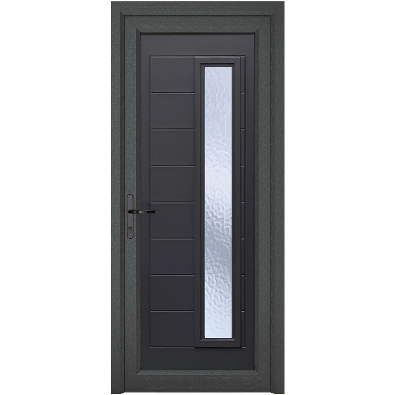 Image of Crystal Upvc Front Door 1 Long Glass Monaco Grey/White Right Hand 920 X 2090Mm Obscure Glass, Grey RD3RHMON92209