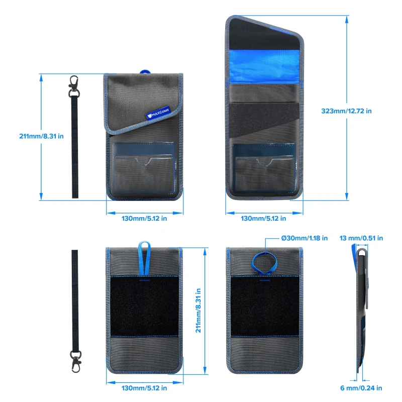 Image of Max Cases MAXCases Shield Phone Pouch w/ ID Pocket and Velcro Closures (Non-RF Blocking) (Grey) MCPPNGRY