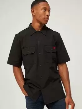 Image of HUGO Elpy Short Sleeve Shirt - Black, Size S, Men