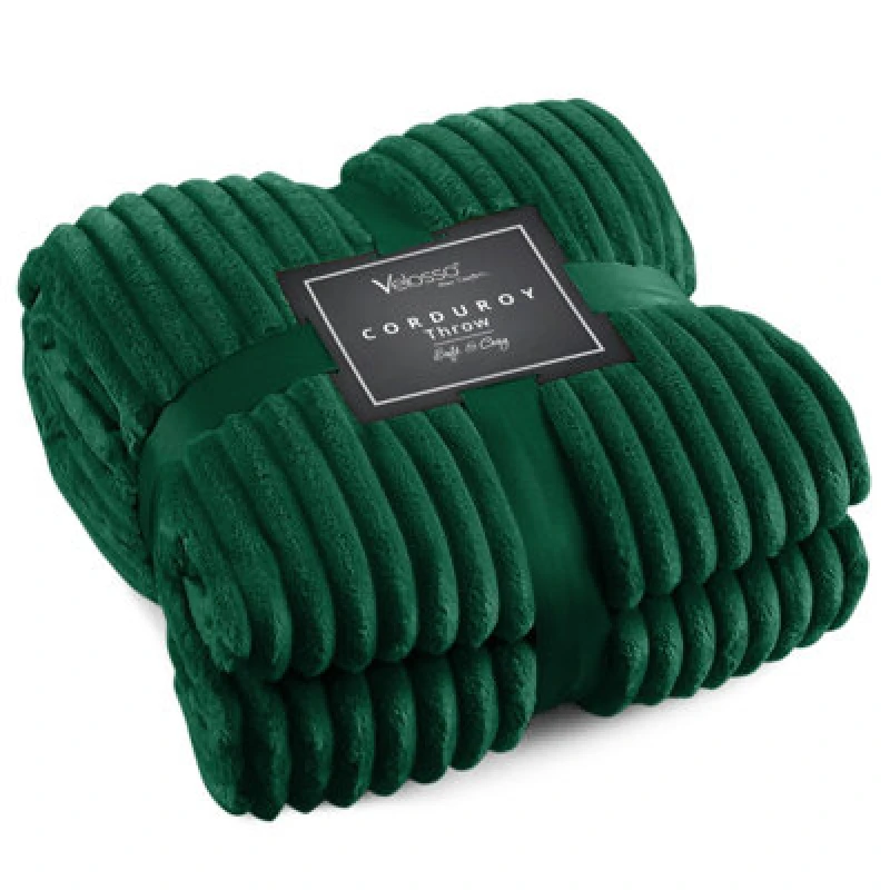 Image of Velosso Thermal Soft Ribbed Cord Throw Blanket For Sofa, Bed, Armchair, Couch - 127Cm X 152Cm, Emerald