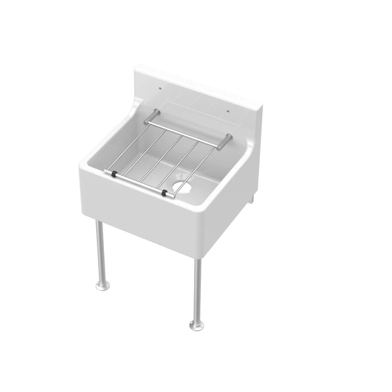 Image of Balterley 1 Bowl Fireclay Cleaner Sink with Grill Legs 455 x 362 x 396mm White