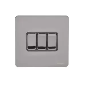 Image of Schneider Electric Ultimate Screwless Flat Plate - 3 Gang Rocker 2 Way Light Switch, Single Pole, 16AX, GU1432BBN, Black Nickel with Black Insert