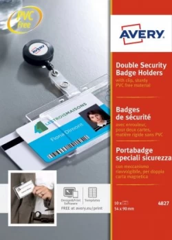 Image of Avery Double Security Badge Holders with Clip 54x90mm PK10