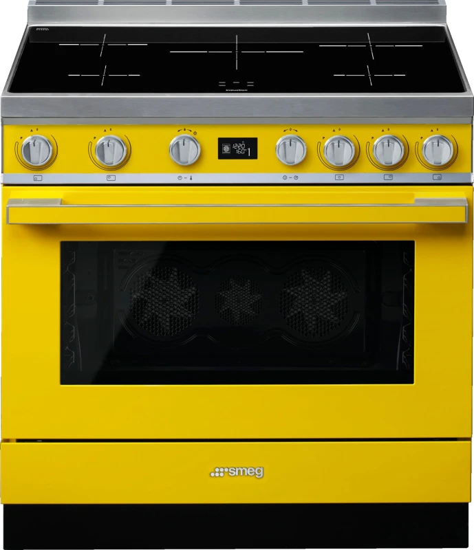 Image of Smeg Portofino CPF9iPYW 90cm wide Electric Range Cooker with Induction Hob and Pyrolytic Cleaning - Yellow - A+ Rated, Yellow