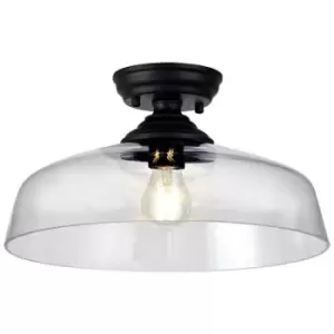 Image of Luminosa Talisa Flush Ceiling Lamp E27 With Flat Round 38cm Glass Shade Matt Black, Clear