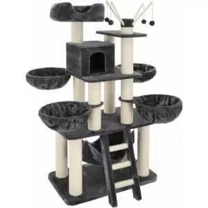 Image of Tectake - Cat tree scratching post Gismo - cat scratching post, cat house, cat tower - grey/white
