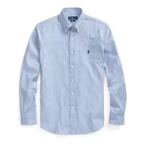 Image of Polo Ralph Lauren Stripe Poplin Slim Fit Shirt - Blue