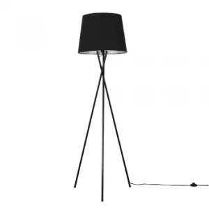 Image of Camden Black Tripod Floor Lamp with XL Black Aspen Shade