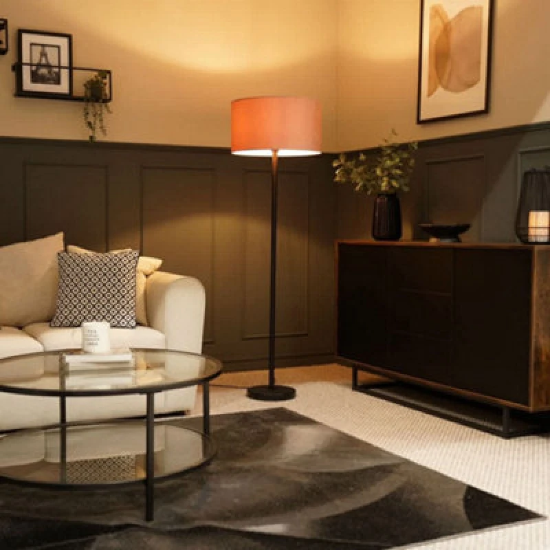 Image of ValueLights ValueLights Charlie Black Stem Floor Lamp Light with Velvet Lamp Shade in Dusty Pink Size: 18" Dusty Pink 18" Unisex 5059406