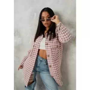 Image of Missguided Petite Houndstooth Brushed Back Shacket - Pink