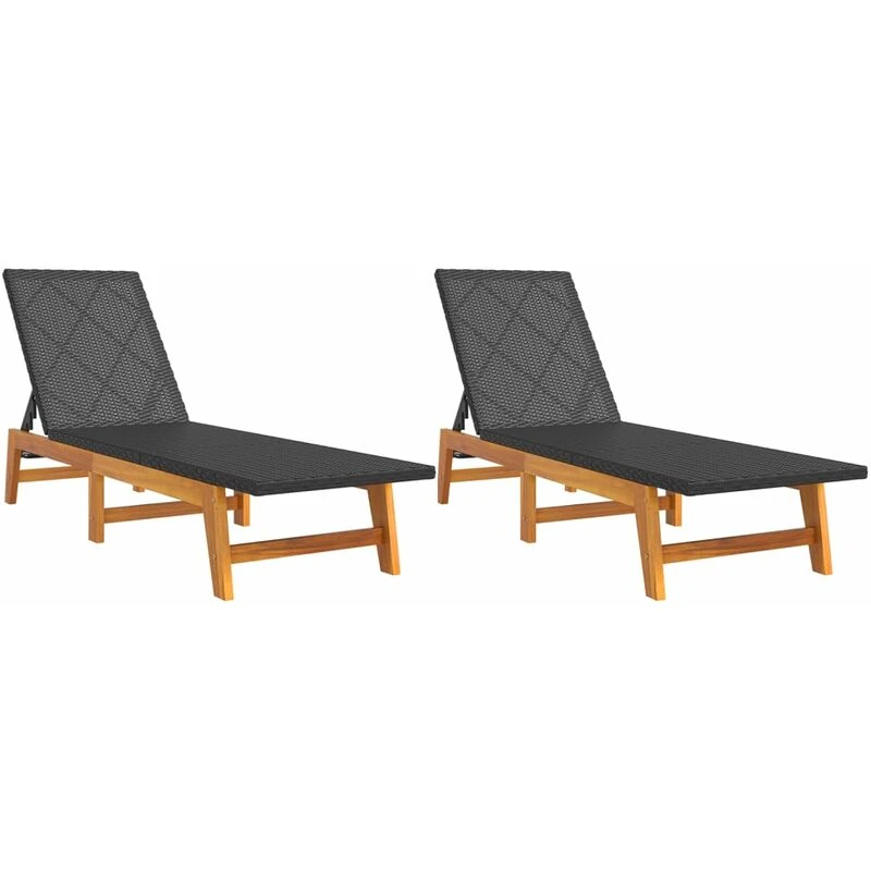 Image of VIDAXL Sun Loungers 2 pcs Black and Brown Poly Rattan&Solid Wood Acacia Vidaxl 8720845717797