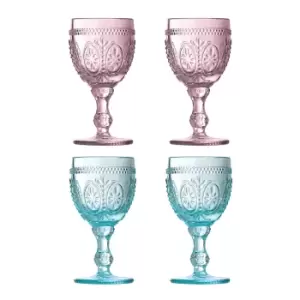 Image of Set of 4 Pink/Blue Wine Glasses 200ml