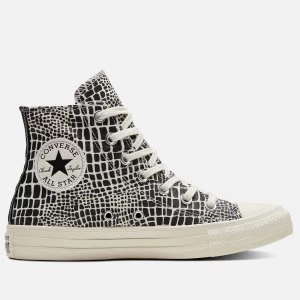 Image of Converse Womens Chuck Taylor All Star Croc Print Hi-Top Trainers - Egret/Black - UK 7