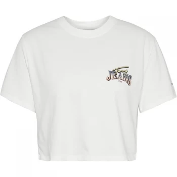 Image of Tommy Jeans Super Crop Logo T Shirt - YBR WHITE