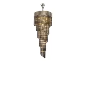 Image of Poland Ceiling Pendant Round 5 Tier 23 Light E14, Polished Nickel, Smoke Sculpted Glass