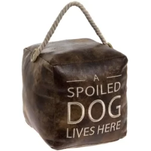 Image of Lesser & Pavey Faux Leather Distressed Vintage Cube A Spoiled Dog Lives Here Door Stop