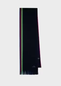 Image of Ps Paul Smith Navy Merino Wool 'Sports Stripe' Scarf