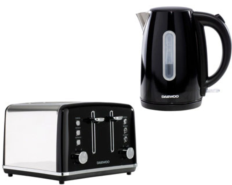 Image of Daewoo Daewoo 'Kensington' Retro Matching Toaster and Kettle Set 1.7L Rapid Boil 4 Slice in Black One Size Unisex 5024996940756