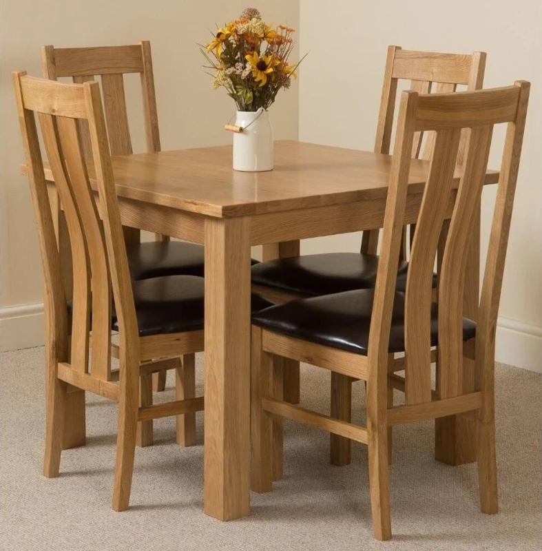 Image of Thats Furniture Oslo 90 x 90cm Oak Small Dining Table & 4 Princeton Oak Chairs in Brown Brown Unisex 90 x 90 cm