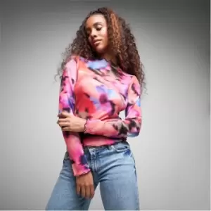 Image of Missguided Watercolour Mesh Lettuce Hem Top - Multi