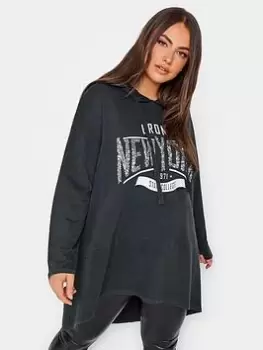 Image of Yours Print Acid Wash Cotton Hoodie, Grey, Size 18, Women