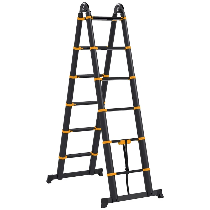 Image of HOMCOM 3.8M Duo Aluminium Ladder Tool Holder Herringbone Deployed - Homcom 5056725552404