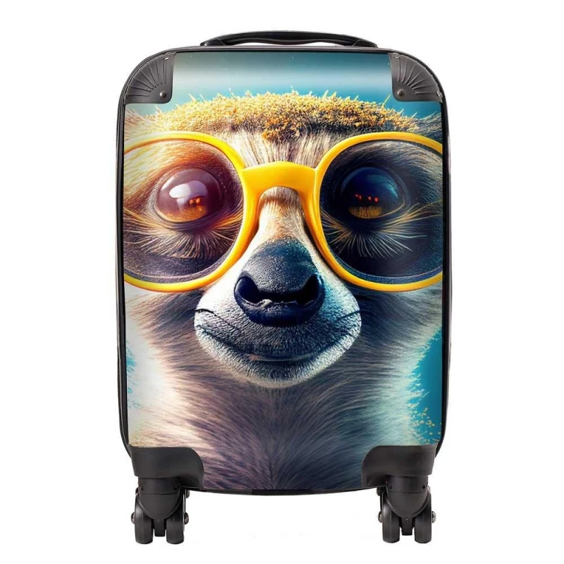 Image of Warren Reed - Designer Meerkat With Glasses Splashart Suitcase in Yellow Size: Small Yellow Unisex Small