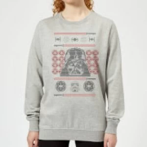 Image of Star Wars Darth Vader Face Knit Womens Christmas Sweatshirt - Grey - L