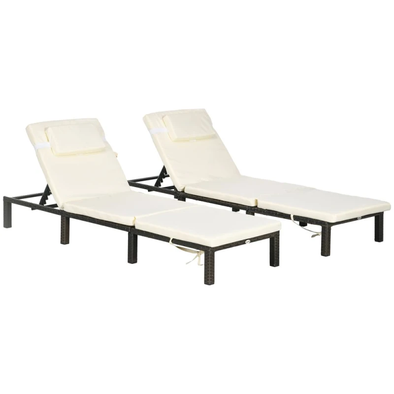 Image of Outsunny 2 Pieces Rattan Sun Loungers w/ Padded Cushion for Poolside Cream White - Outsunny 5056725509088