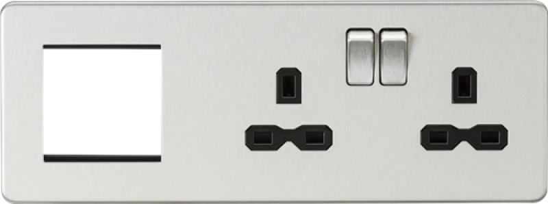 Image of KnightsBridge Screwless 13A 2G DP Socket + 2G Modular Combination Plate, Brushed Chrome SFR192RBC