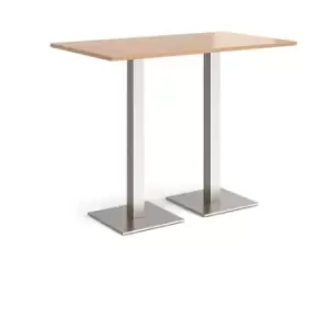 Image of Brescia rectangular poseur table with flat square brushed steel bases 1400mm x 800mm - beech