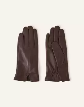 Image of Accessorize Touch Screen Leather Gloves Brown