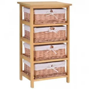 Image of HOMCOM 4 Drawer Wicker Basket Storage Shelf Unit Wooden Frame Home Organisation Cabinet Bedroom Office Furniture Natural Finish 73x40cm