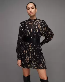 Image of AllSaints Tulia Ronnie Sheer Frilled Mini Dress