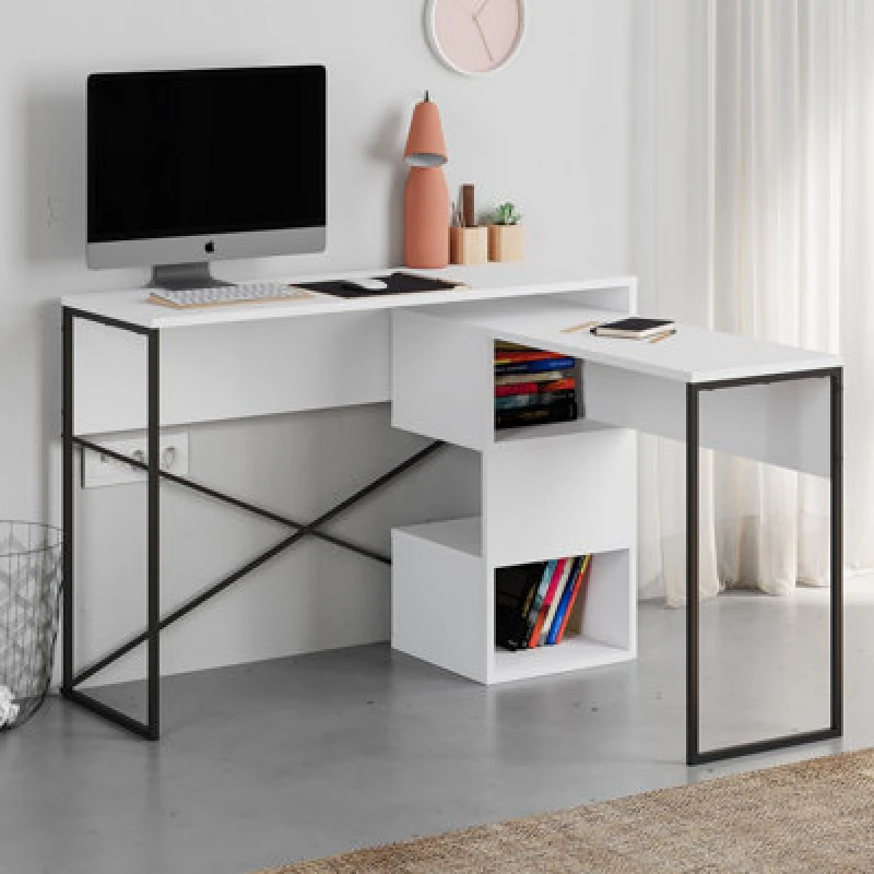 Image of Decortie Working Desk 37.2X110X77Cm Particleboard, Metal White 8680812198977