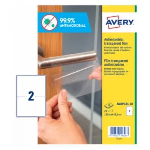 Image of Avery Antimicrobial Film Label Permanent 199.6x143.5mm 2 Per A4 Sheet