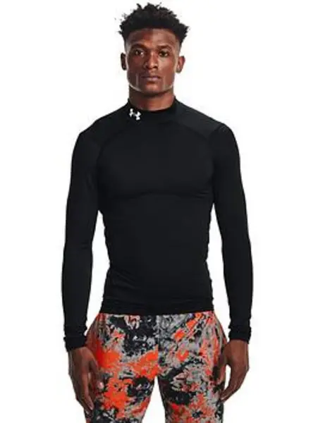 Image of Under Armour Mens Training Cold Gear Armour Comp Mock L/S T-Shirt - Black/White, Size S, Men