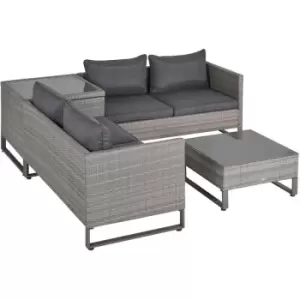 Image of Outsunny - 4 PCs Rattan Wicker Sofa Set Conservatory Furniture w/ Side Storage Box - Grey