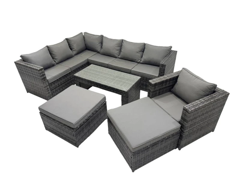 Image of Fimous 6 Pieces Garden Furniture Corner Sofa Set & 2 Big Footstools in Dark Grey Dark Grey Unisex