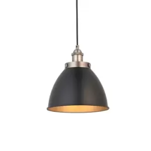 Image of Franklin Single Pendant Ceiling Lamp, Aged Pewter Plate, Matt Black Paint