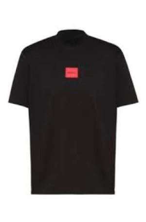 Image of Hugo Boss Regular Fit Red Logo High Collar T-Shirt Black Size S Men