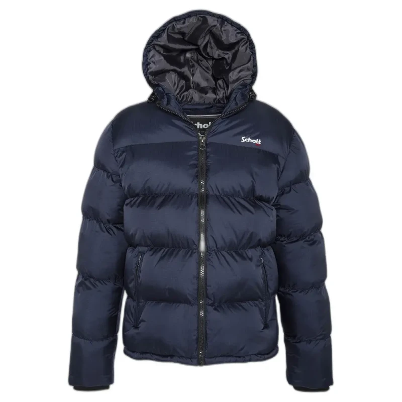 Image of Schott Idaho 2 Hooded Puffer Jacket with Zip Fastening Navy Blue Men S;3XL;XXL;XL;L;M