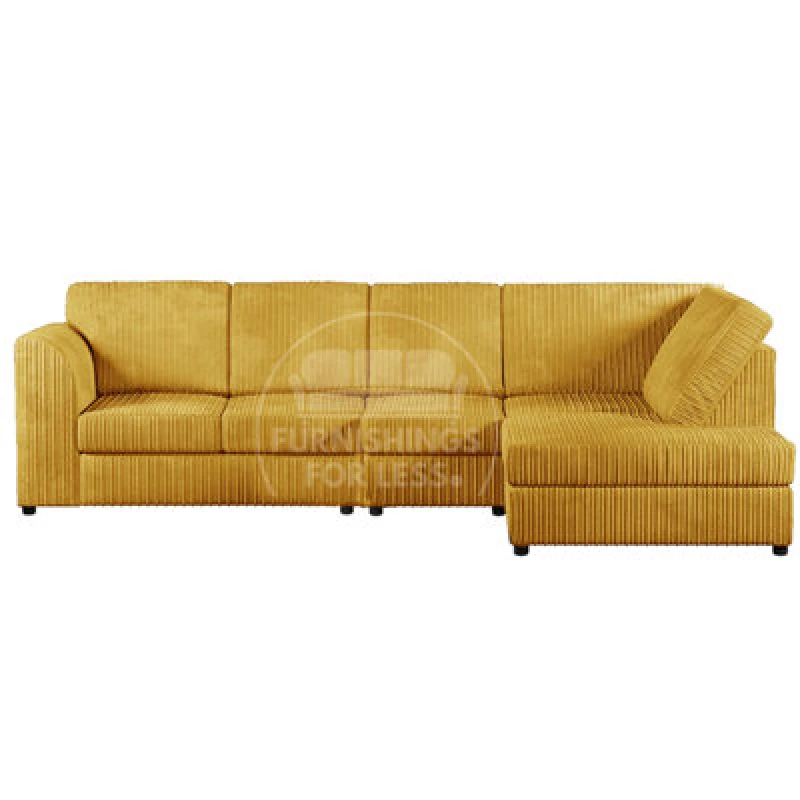 Image of Furnishings For Less UK Luxor Mustard Jumbo Cord Large 5 Seater Corner Sofa Long Right Hand Facing - Full Back