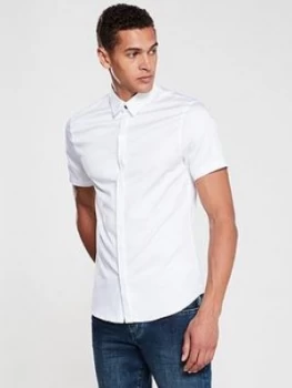 Image of Armani Exchange Slim Short Sleeve Stretch Shirt White Size L Men