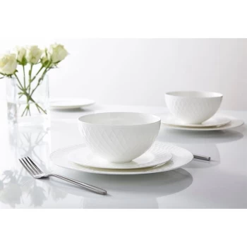 Image of Hotel Collection Ceremony 12 piece fine bone china dinnerware set - White