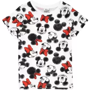 Image of Disney Girls Mickey & Minnie Mouse All-Over Print T-Shirt (9-10 Years) (White/Black/Red)