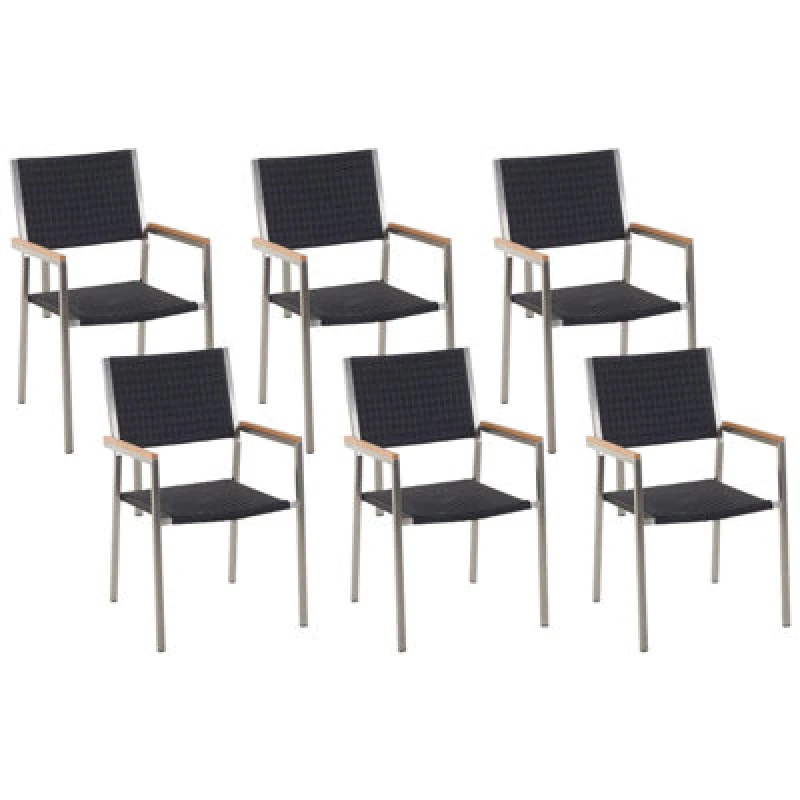 Image of Beliani Set Of 6 Garden Chairs Grosseto Pe Rattan Black