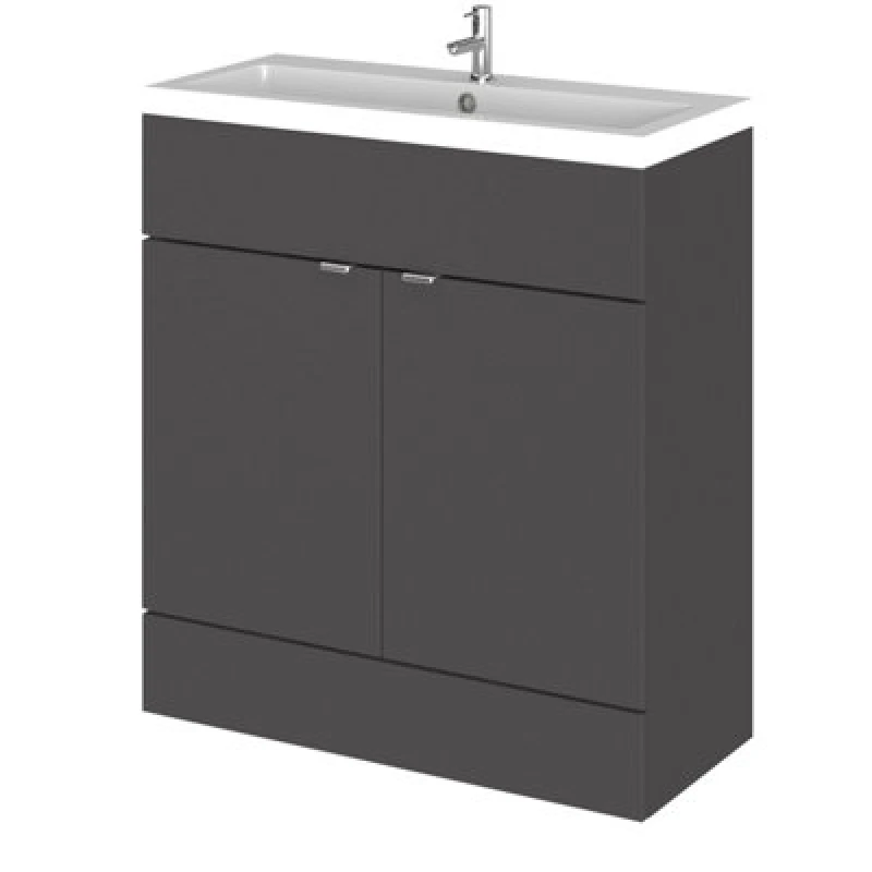 Image of Hudson Reed Fusion Floor Standing 2 Door Vanity Unit & Polymarble Basin, Stylish Vanity Unit With Basin, Gloss Grey, 800mm