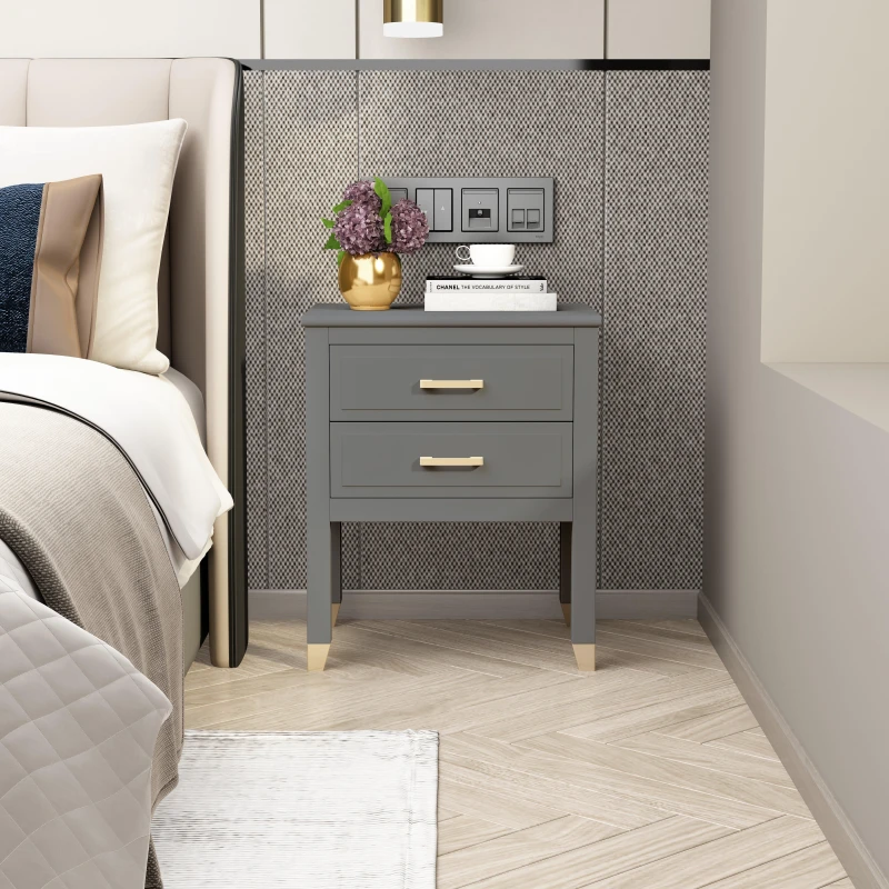 Image of Cabinet Bits Palazzi 2 Drawer Bedside Table in Mid Grey Mid Grey Unisex