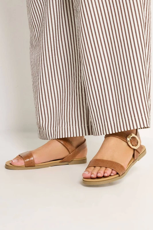 Image of Yours Womens Croc Buckle Detail Sandals In Wide E Fit in Brown Size: 4EEE Brown Female 4EEE